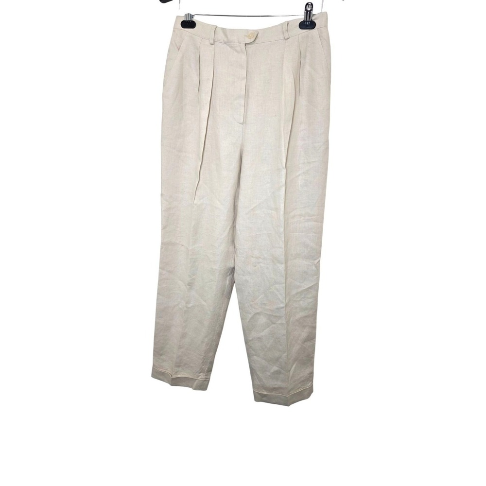 VTG Lauren Ralph L. High-Waisted Pleated Y2K Beige Trousers 100% Linen Size 12p